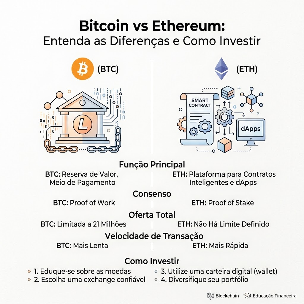 Bitcoin vs Ethereum: Entenda as Diferenças e Como Investir